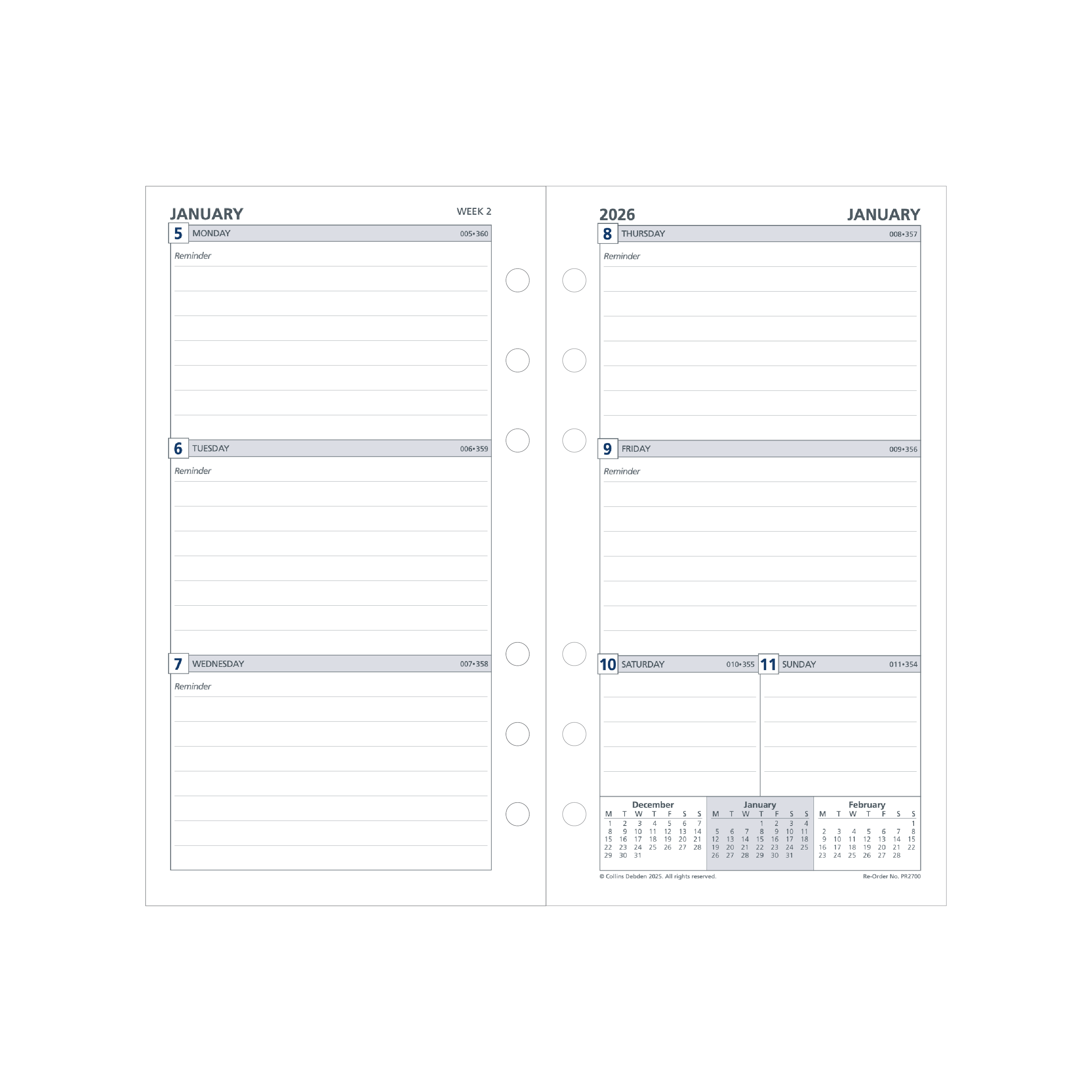 Day Planner Calendar Year 2026 Diary/Planner, Week to View - with Appointments, Personal Refill