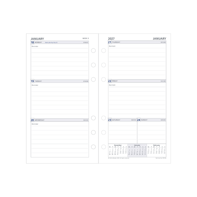 2027 Calendar Year Diary/Planner - 12 Month Personal Week to View Ruled - Refill - Collins Day Planners Range
