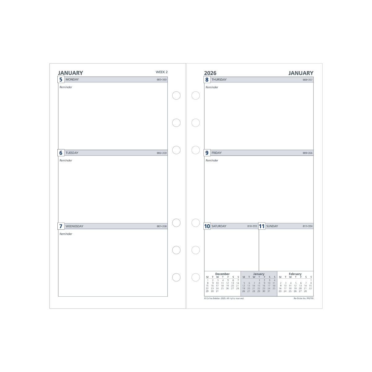 Day Planner Calendar Year 2026 Diary/Planner, Week to View, Personal Refill