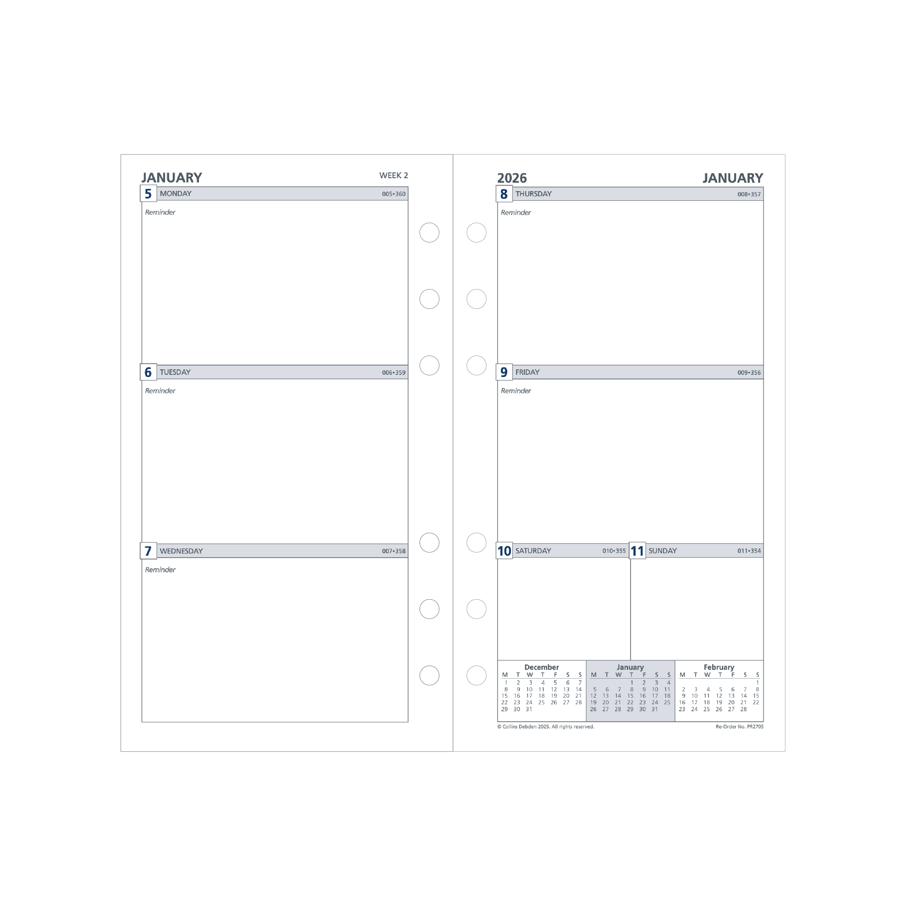 Day Planner Calendar Year 2026 Diary/Planner, Week to View, Personal Refill