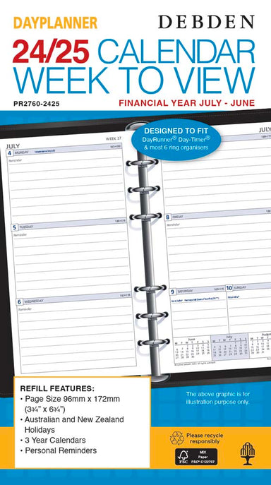 Dayplanner - Personal Week-to-View 2024-2025 Diary Refill with appointments