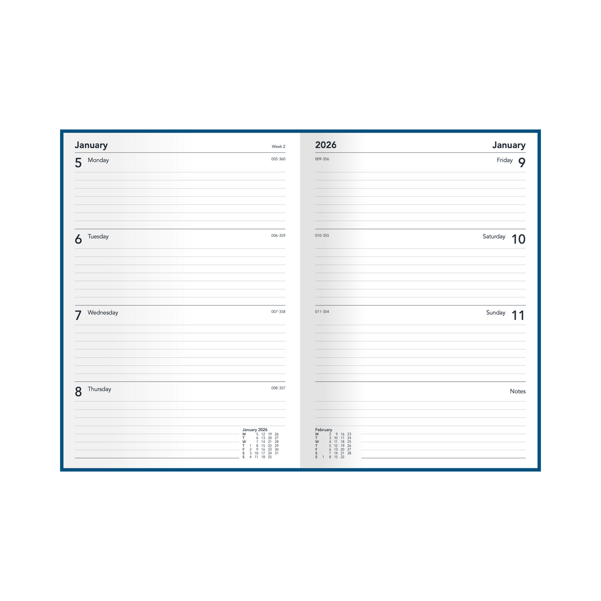 Silhouette Calendar Year 2026 Diary/Planner, Week to View, A4 Padded Cover
