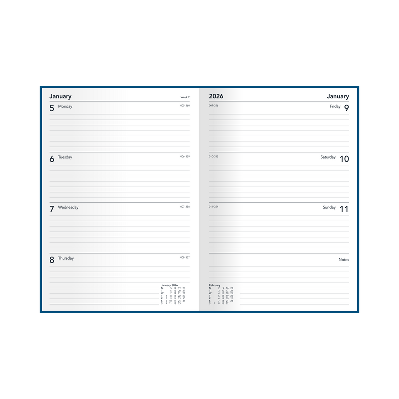 Silhouette Calendar Year 2026 Diary/Planner, Week to View, A4 Padded Cover