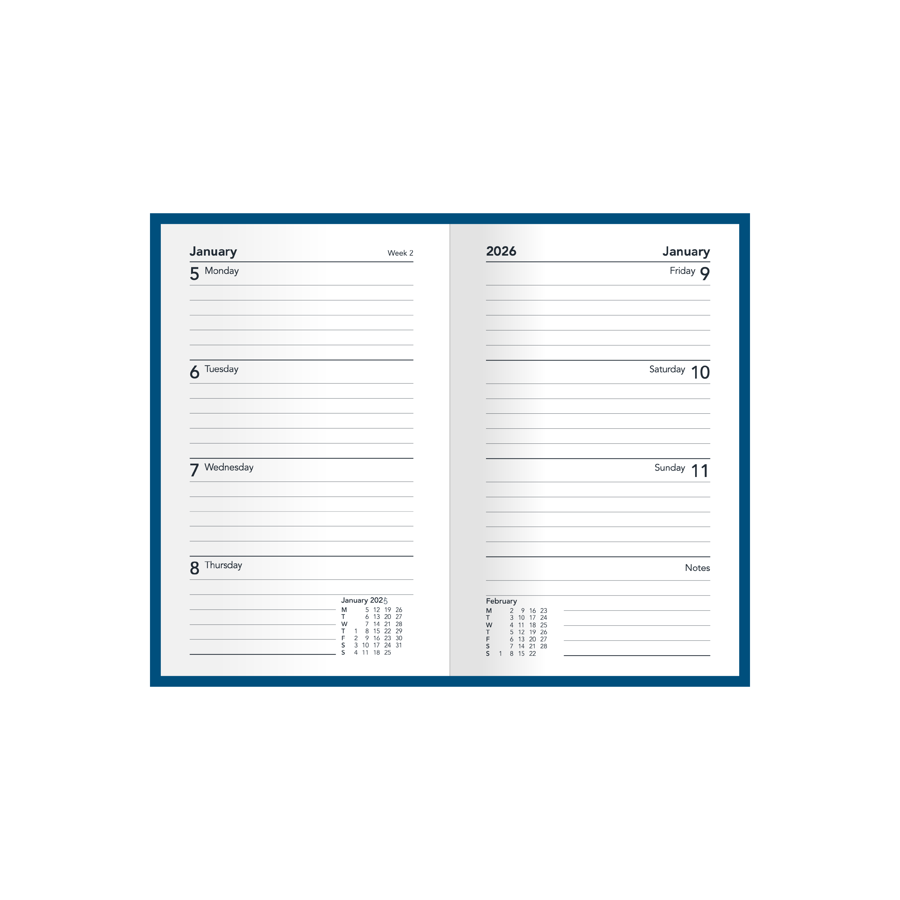 Silhouette Calendar Year 2026 Diary/Planner, Week to View, B7R Hard Cover