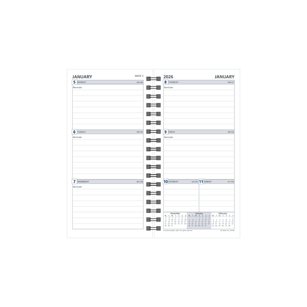 Day Planner Calendar Year 2026 Diary/Planner, Week to View, Slimline Refill