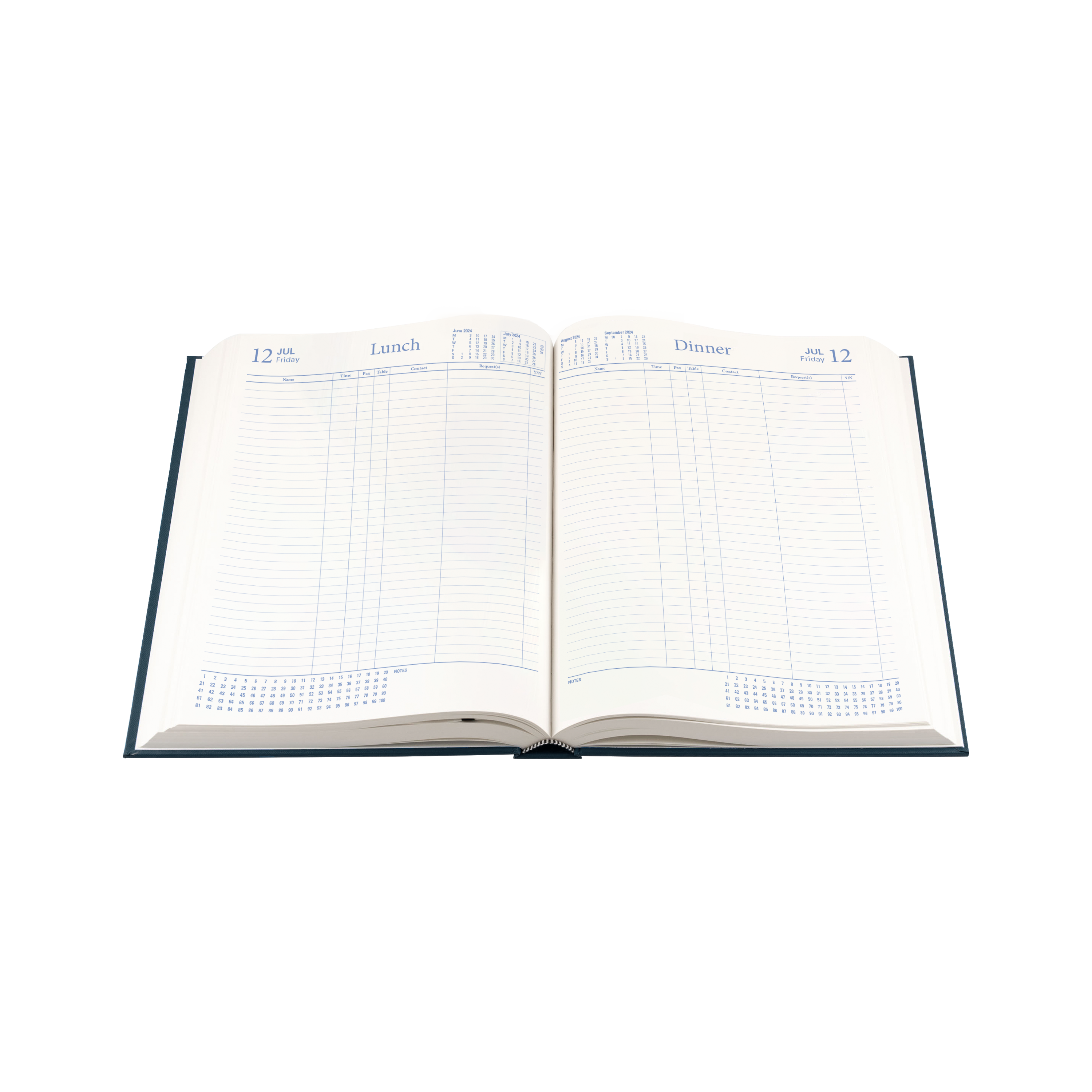 Table Bookings 2024 Diary - 2 pages to a day (Lunch & Dinner), Size A4