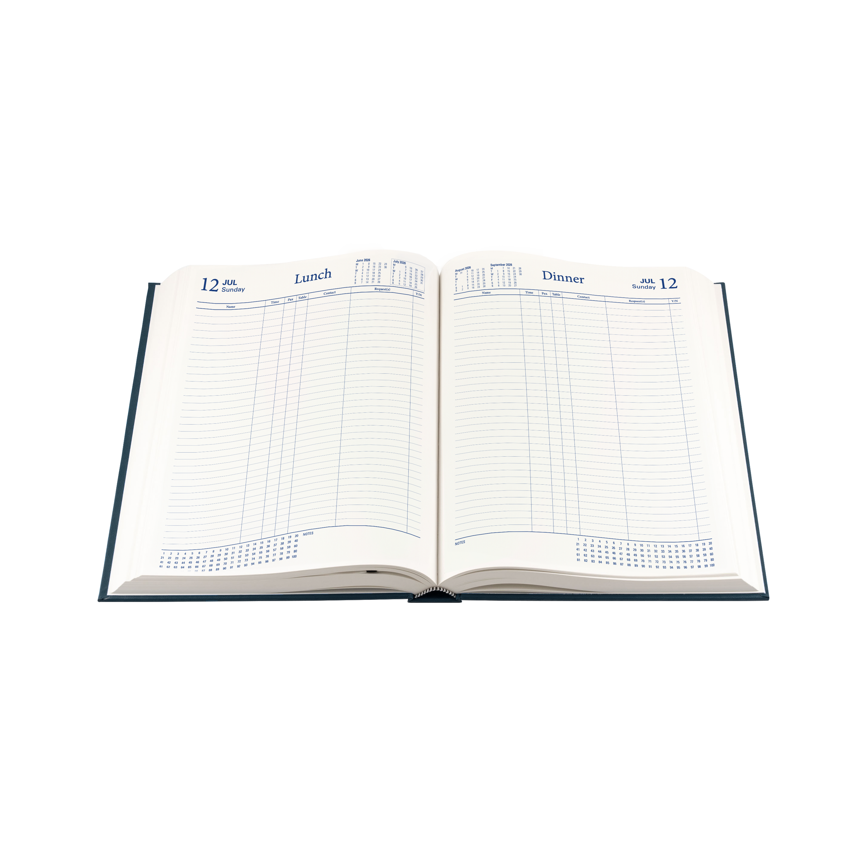 Restaurant /Table Bookings Diary  Calendar Year 2026 Diary/Planner, 2 pages to a day, A4 Hard Cover