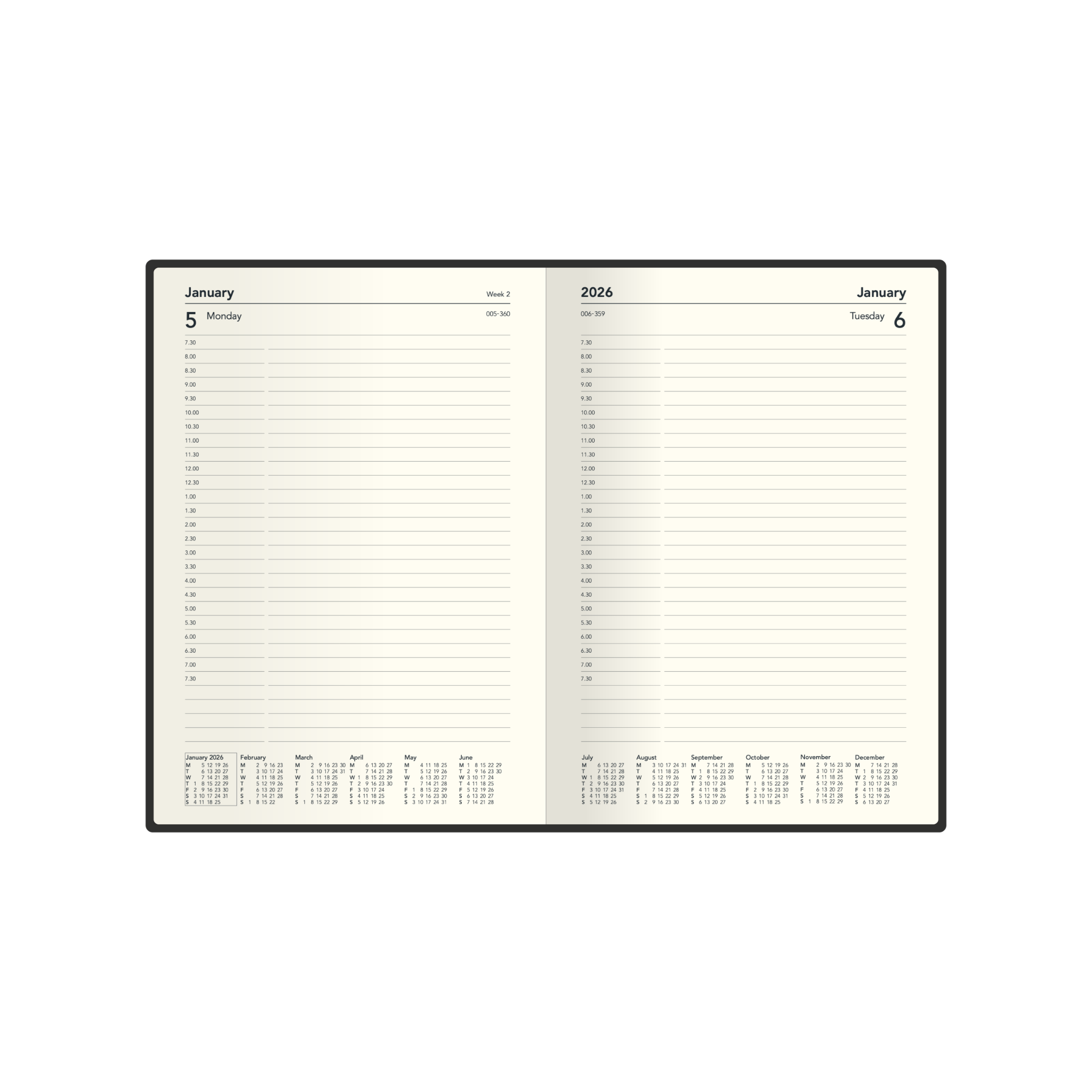 Designer Calendar Year 2026 Diary/Planner, Day to Page, A5 Hard Cover