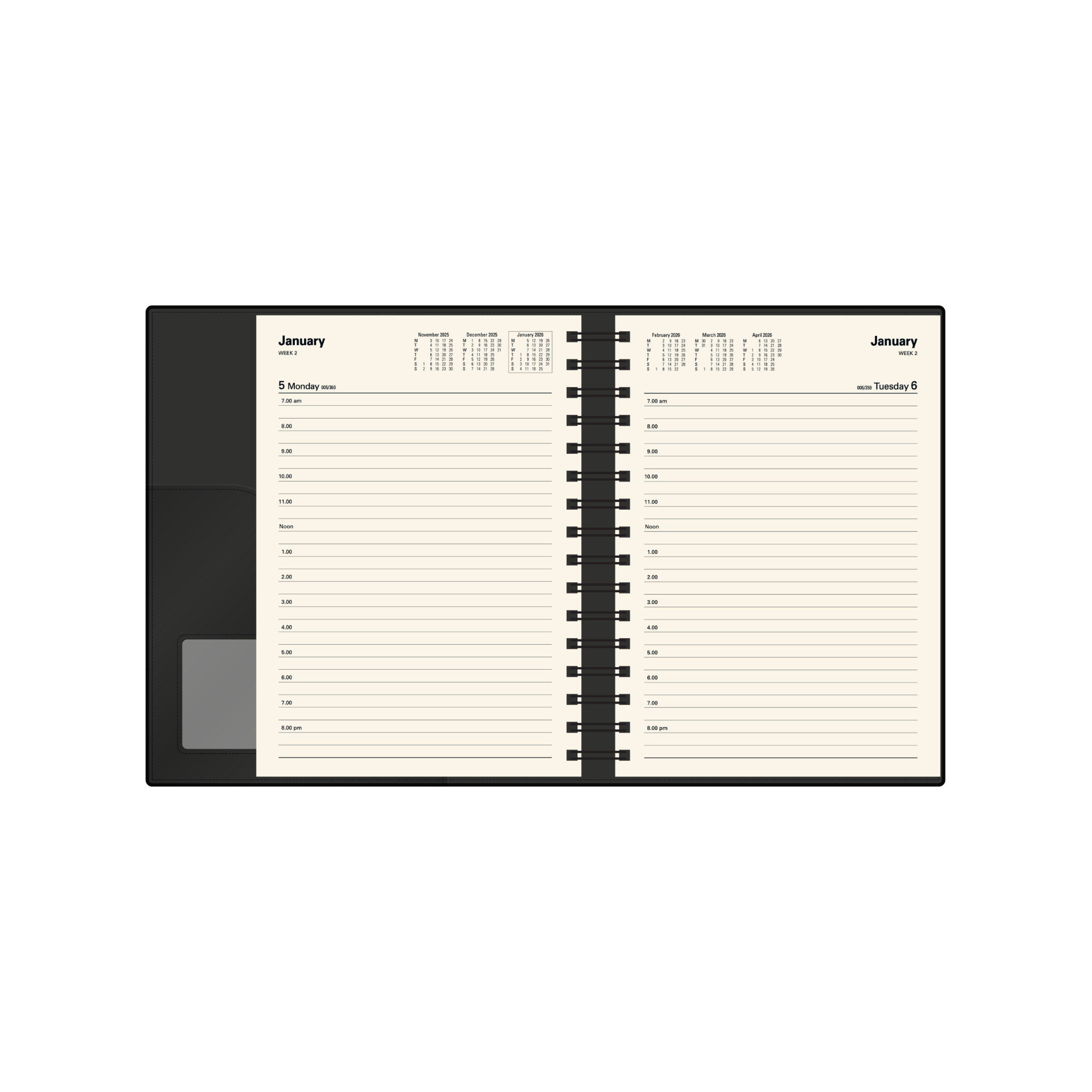 Vanessa Calendar Year 2026 Diary/Planner, Day to Page, A5 PU Soft Cover