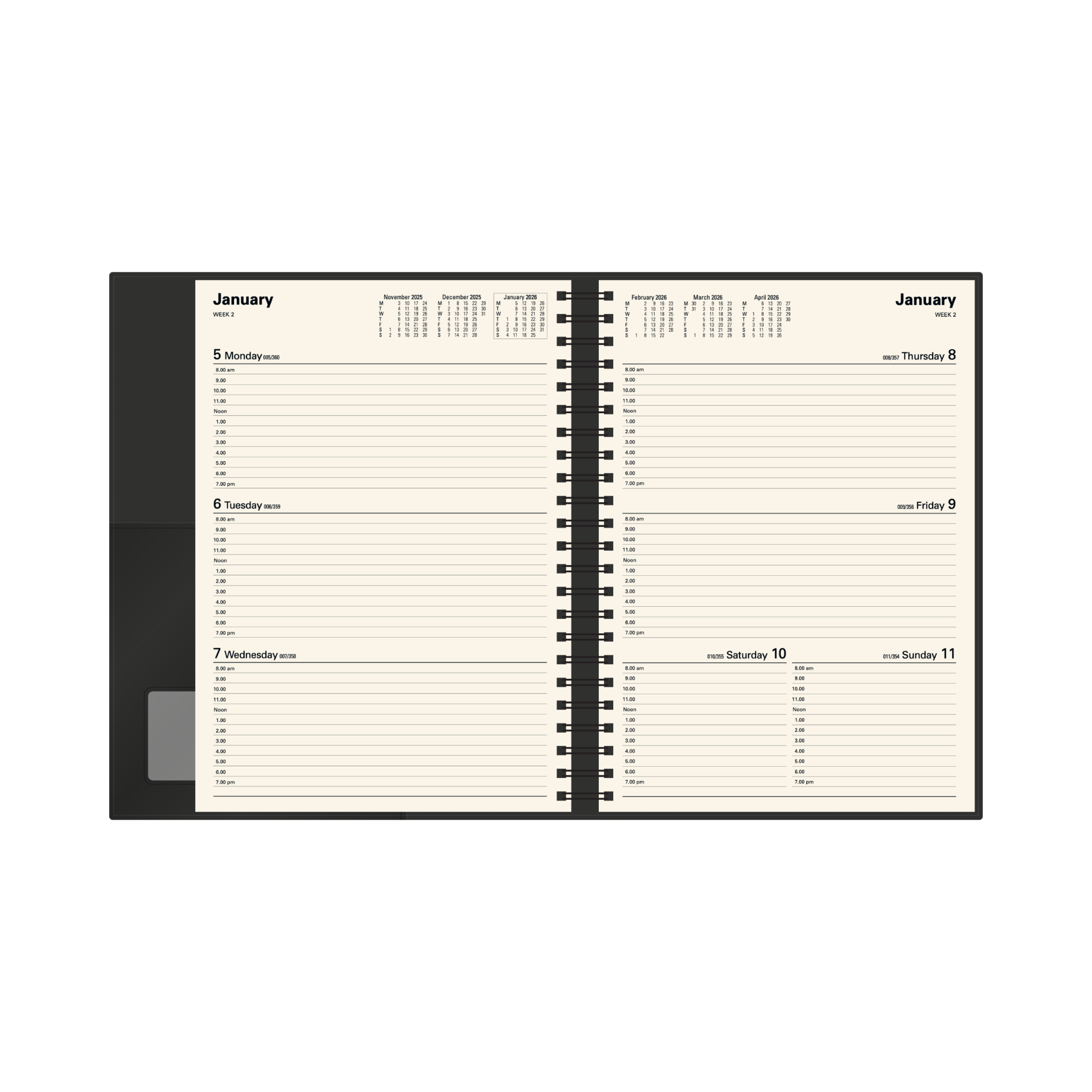 Vanessa Calendar Year 2026 Diary/Planner, Week to View, A4 PU Soft Cover