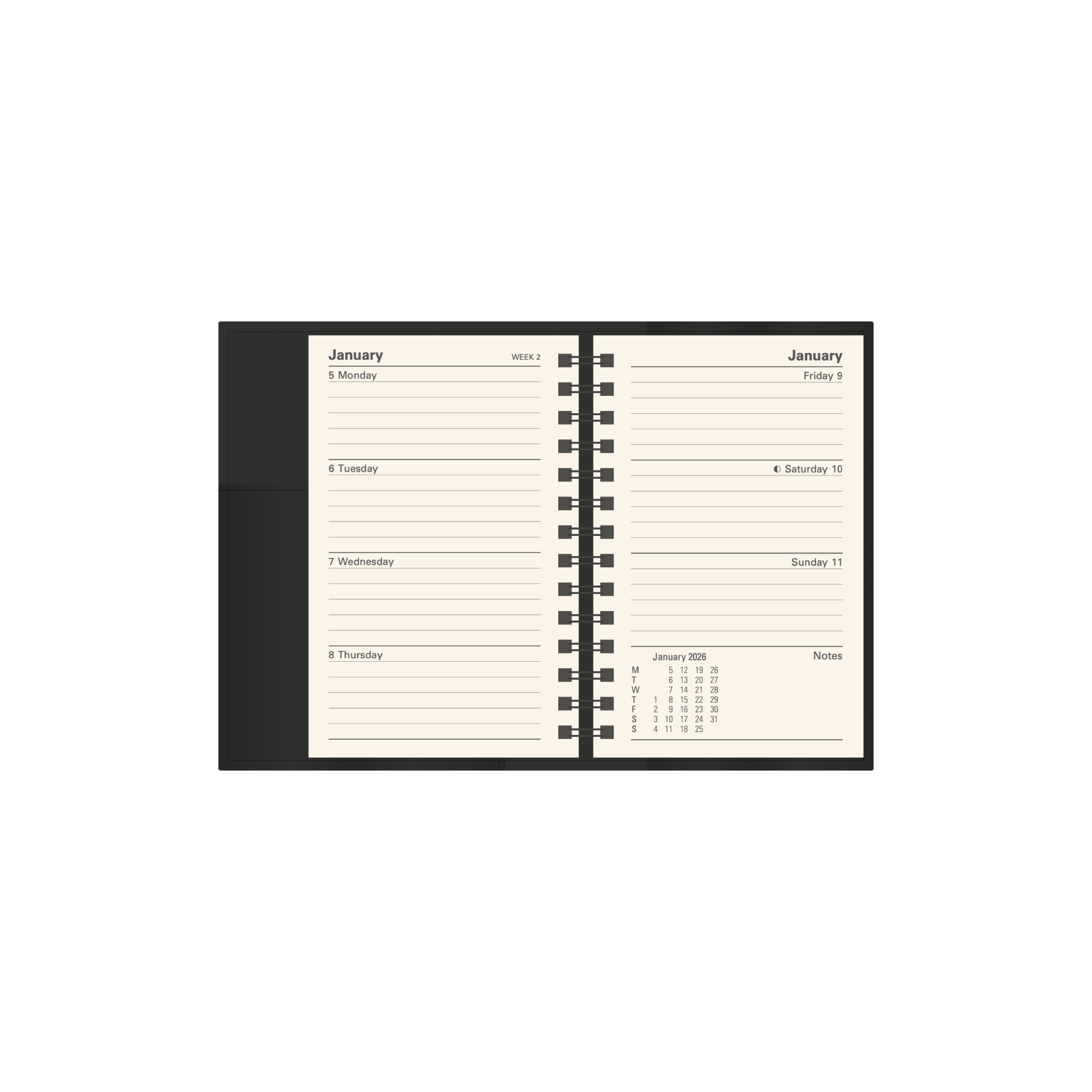 Vanessa Calendar Year 2026 Diary/Planner, Week to View, B7R PU Soft Cover