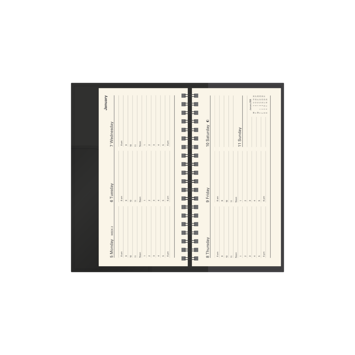 Vanessa Calendar Year 2026 Diary/Planner, Week to View (Landscape), B6/7 PU Soft Cover