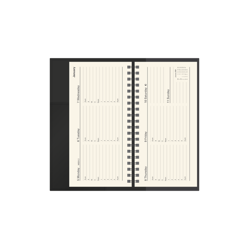 Vanessa Calendar Year 2026 Diary/Planner, Week to View (Landscape), B6/7 PU Soft Cover