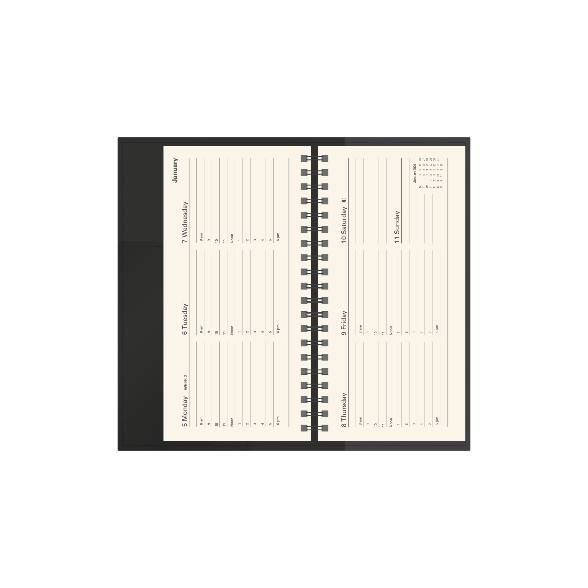 Vanessa Calendar Year 2026 Diary/Planner, Week to View (Landscape), B6/7 PU Soft Cover