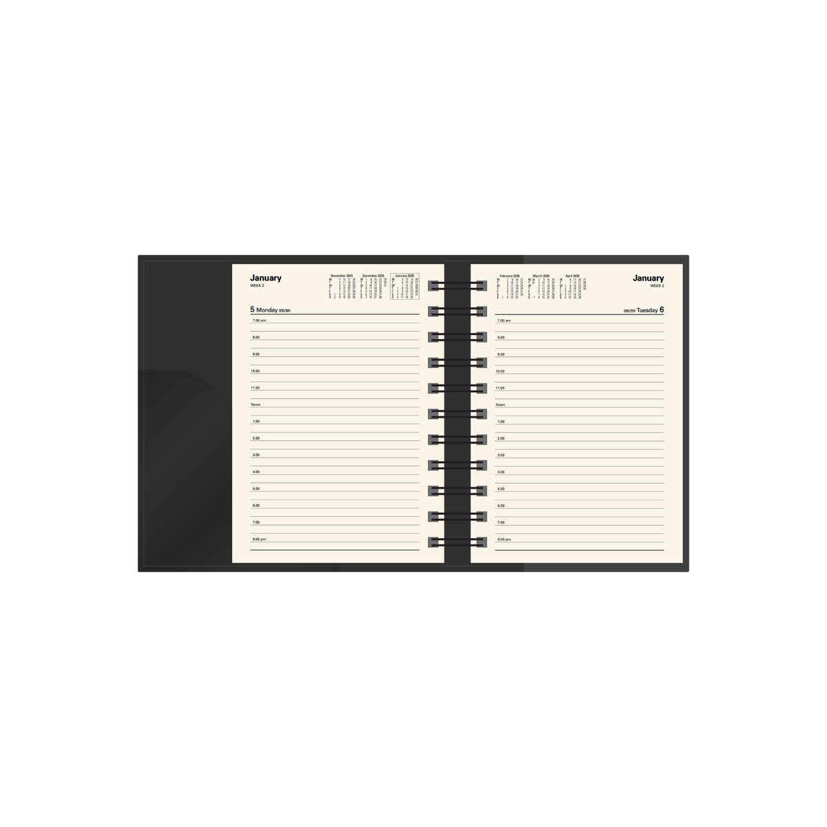 Vanessa Calendar Year 2026 Diary/Planner, Day to Page, A6 PU Soft Cover