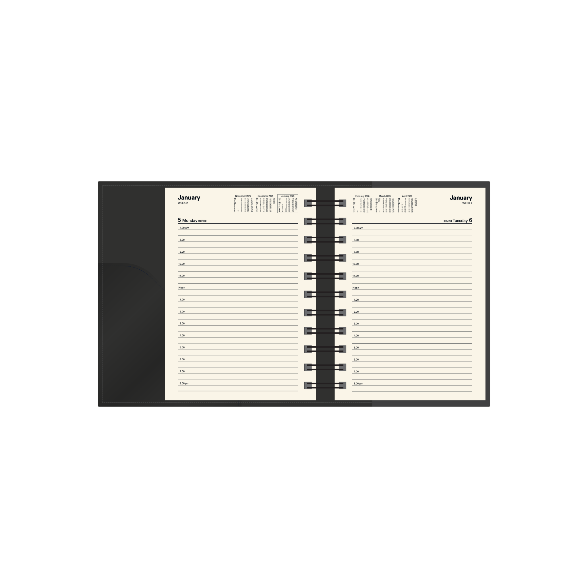 Vanessa Calendar Year 2026 Diary/Planner, Day to Page, A6 PU Soft Cover