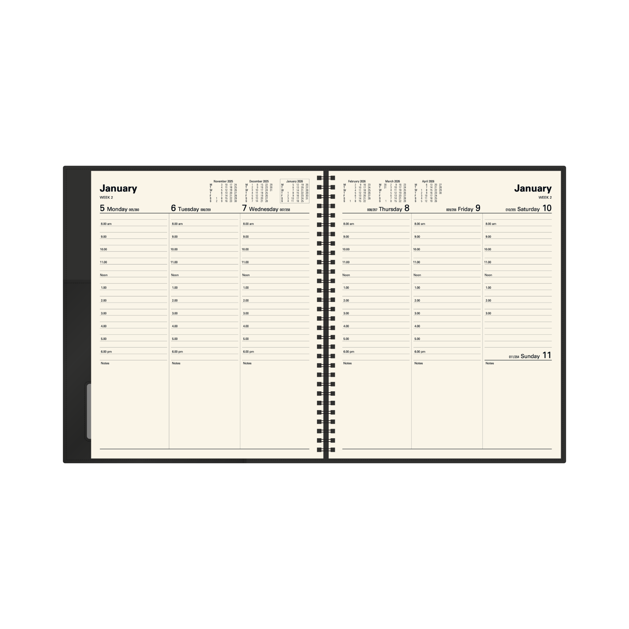Vanessa Calendar Year 2026 Diary/Planner, Week to View, Quatro PU Soft Cover