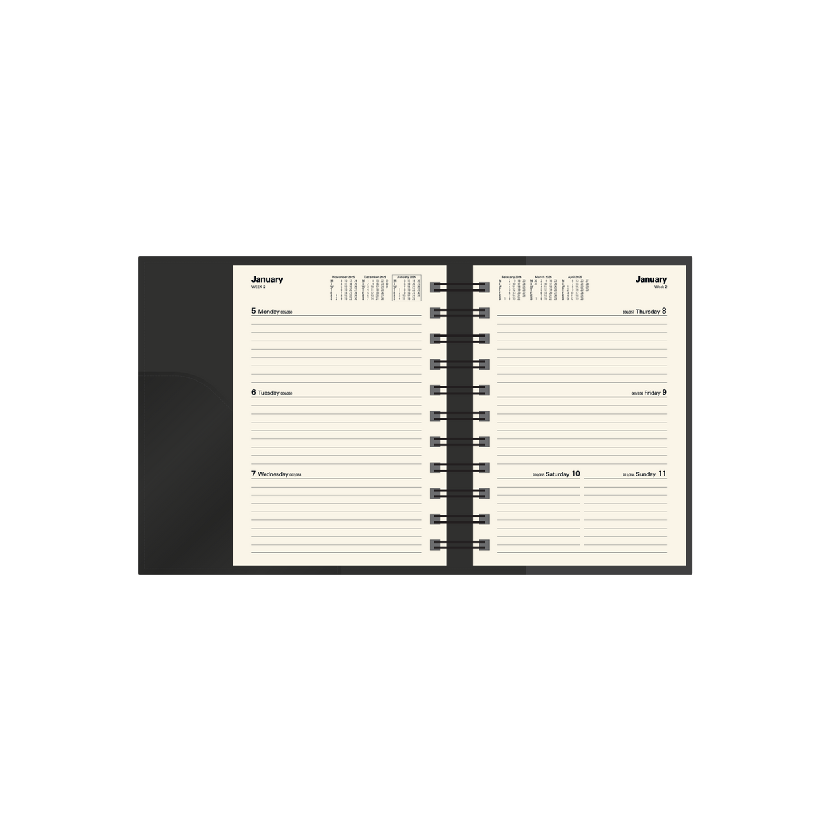 Vanessa Calendar Year 2026 Diary/Planner, Week to View, A6 PU Soft Cover