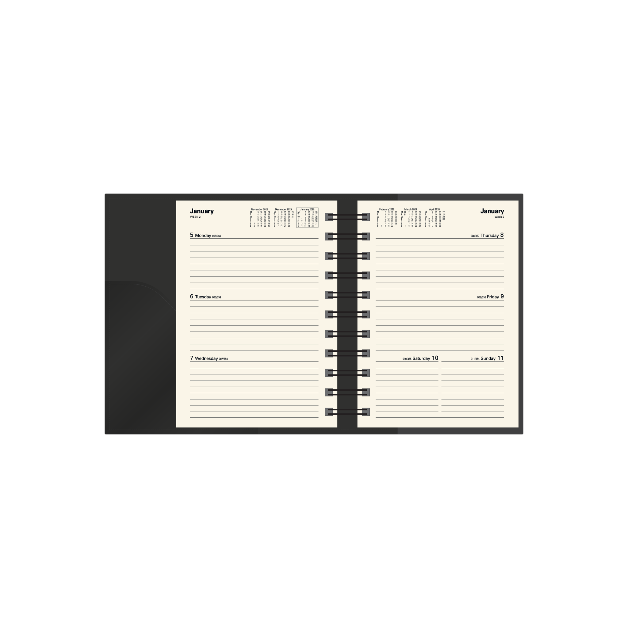 Vanessa Calendar Year 2026 Diary/Planner, Week to View, A6 PU Soft Cover