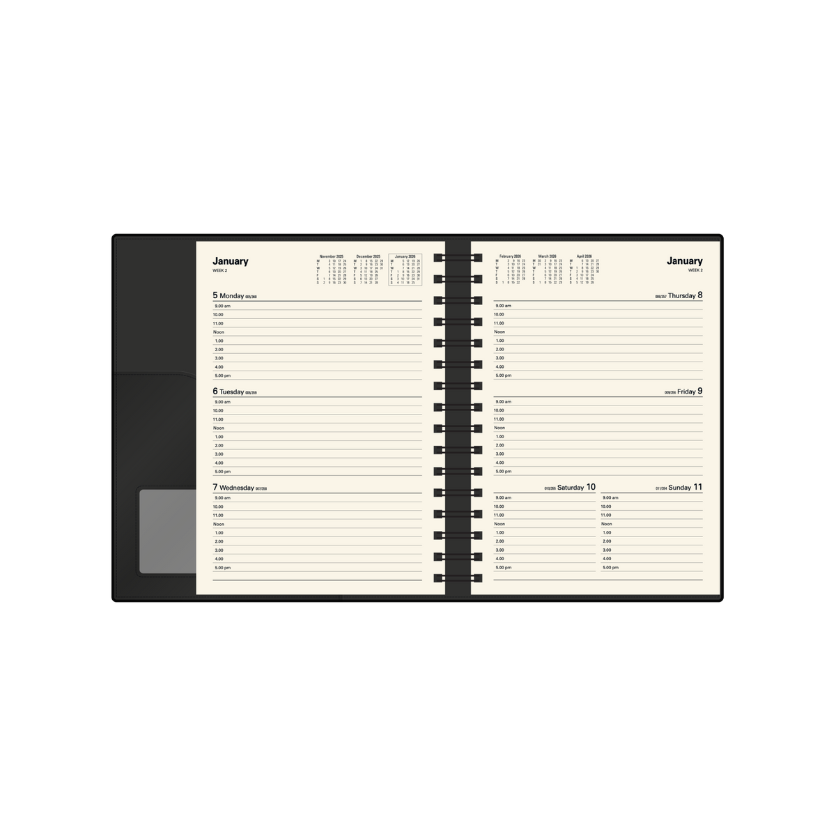 Vanessa Calendar Year 2026 Diary/Planner, Week to View, A5 PU Soft Cover