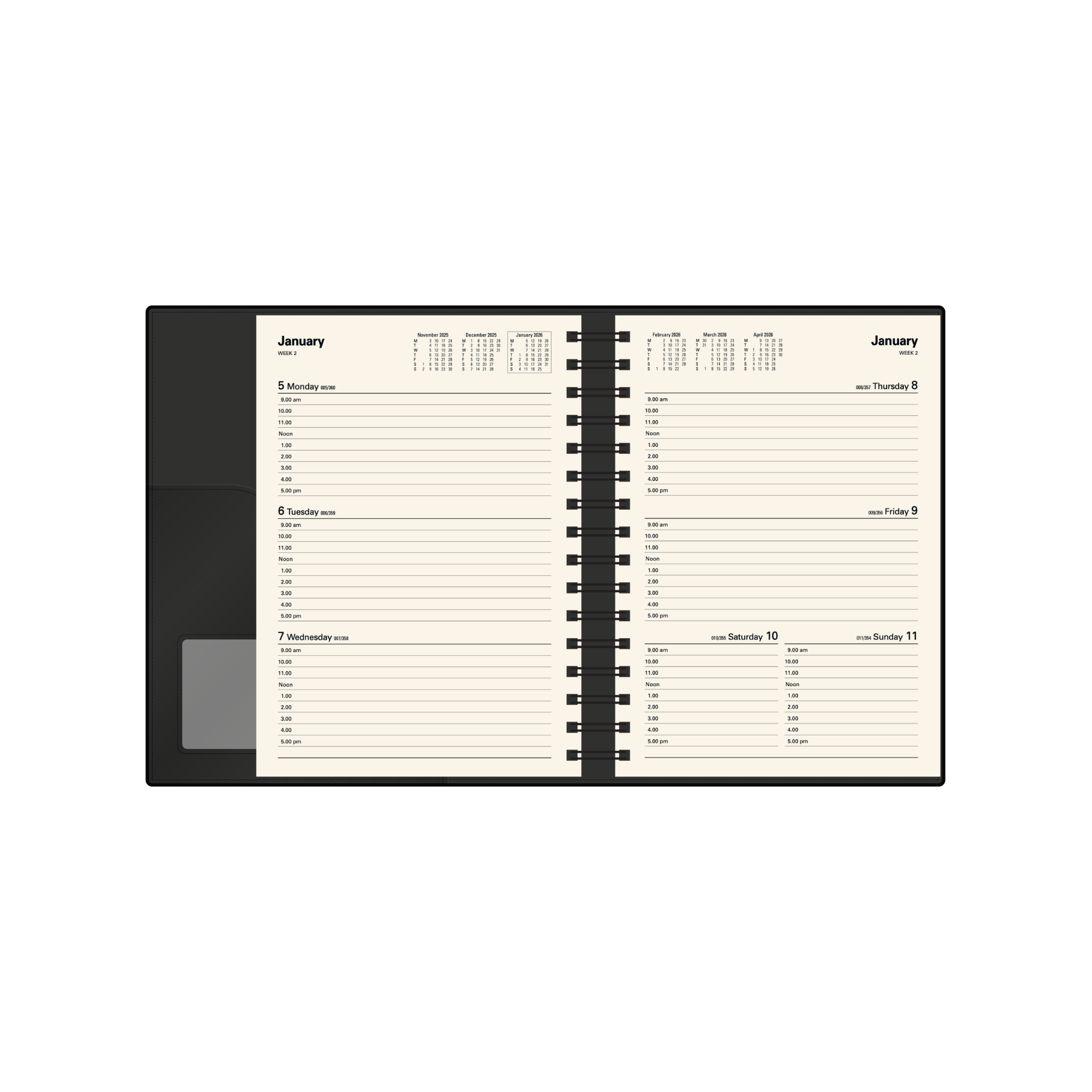 Vanessa Calendar Year 2026 Diary/Planner, Week to View, A5 PU Soft Cover