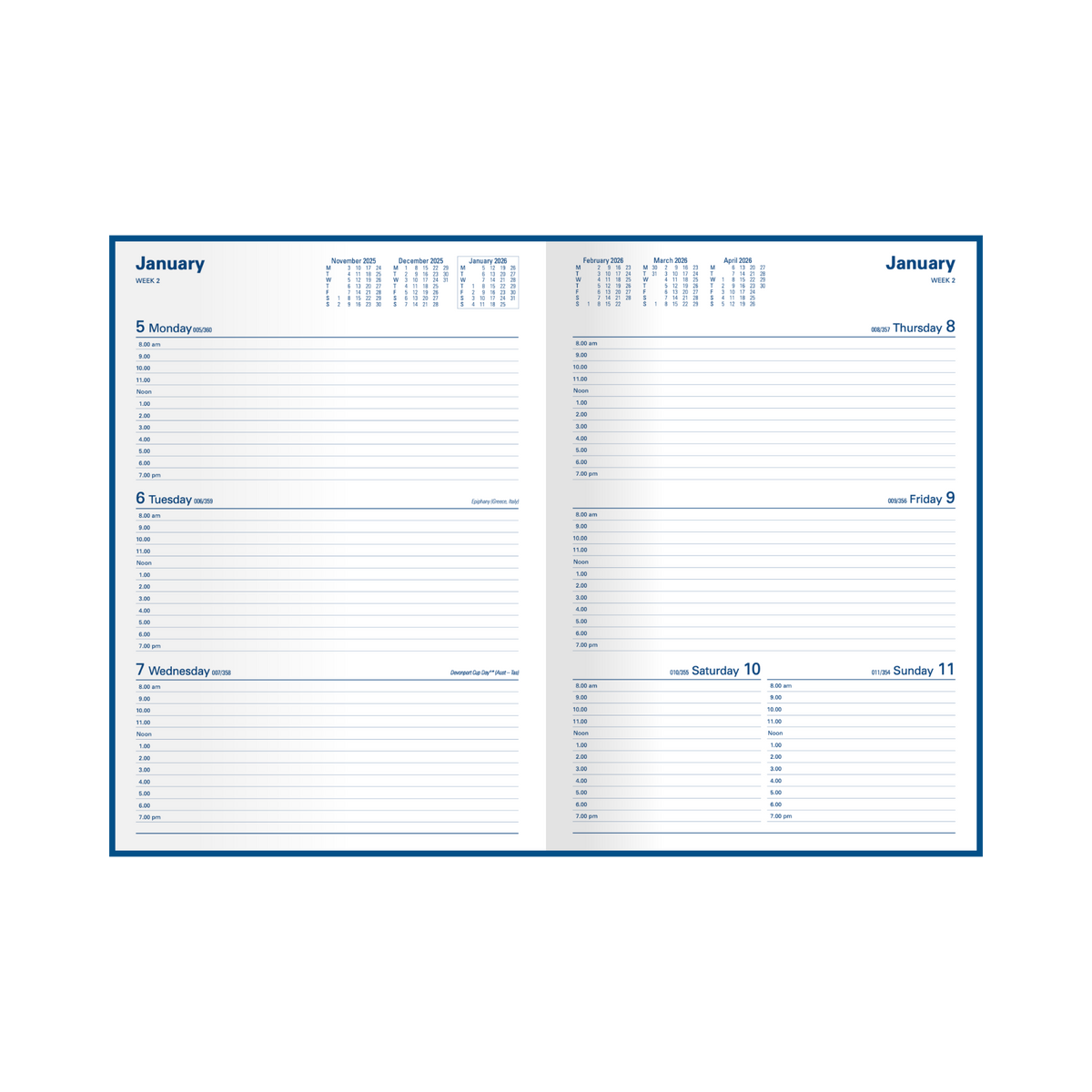 Kingsgrove Calendar Year 2026 Diary/Planner, Week to View, A4 Hard Cover