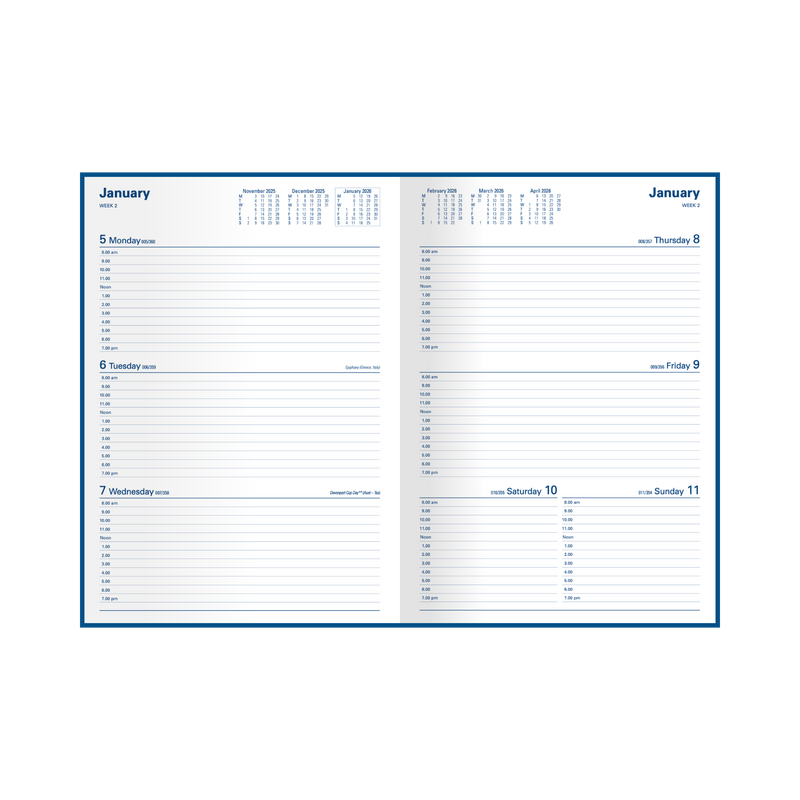 Kingsgrove Calendar Year 2026 Diary/Planner, Week to View, A4 Hard Cover