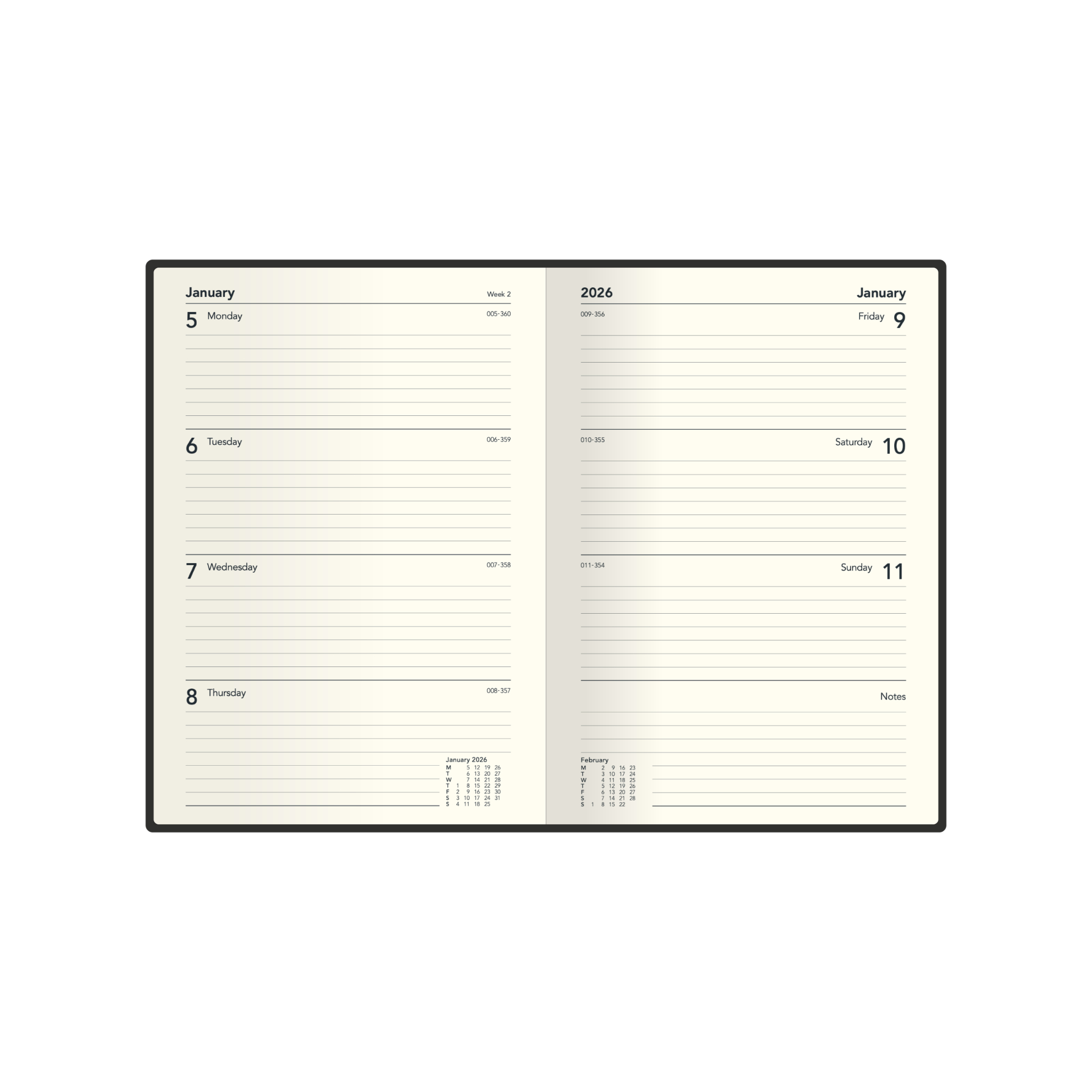 Designer Calendar Year 2026 Diary/Planner, Week to a View, A5 Hard Cover
