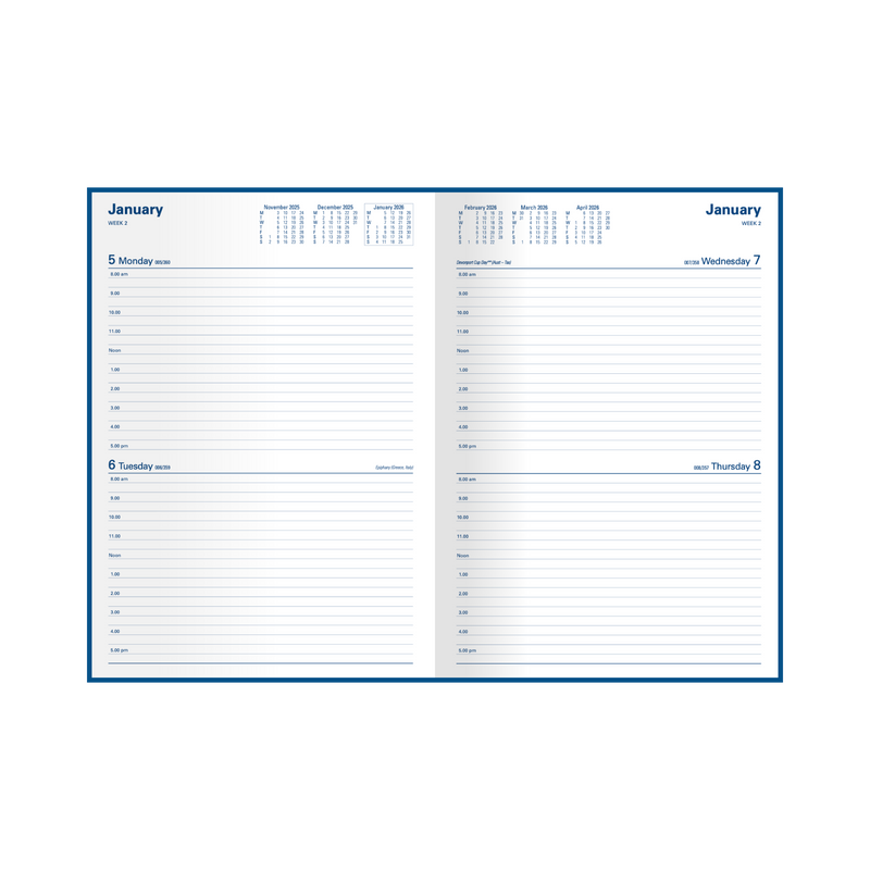 Kingsgrove Calendar Year 2026 Diary/Planner, 2 Days to a Page, A4 Hard Cover