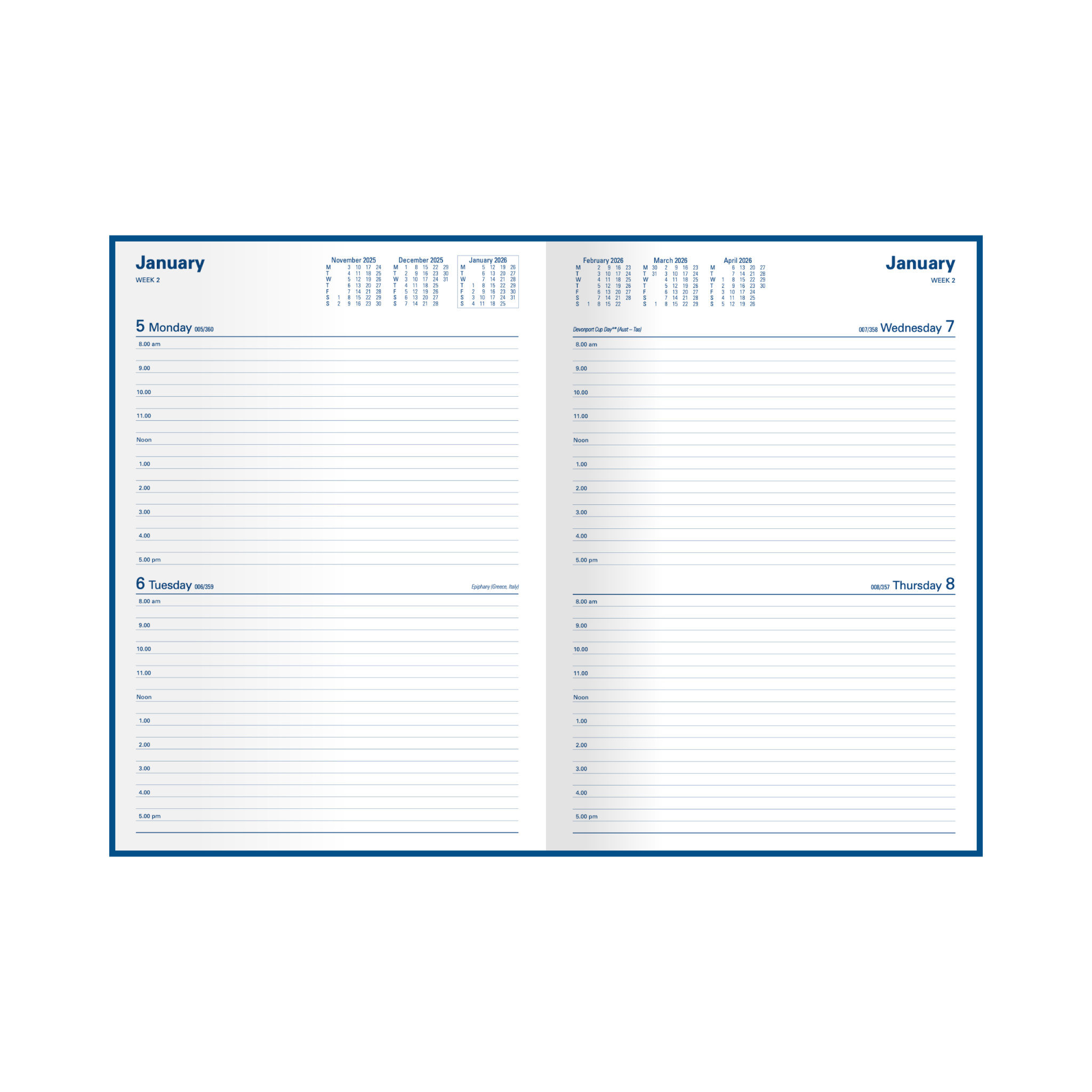Kingsgrove Calendar Year 2026 Diary/Planner, 2 Days to a Page, A4 Hard Cover