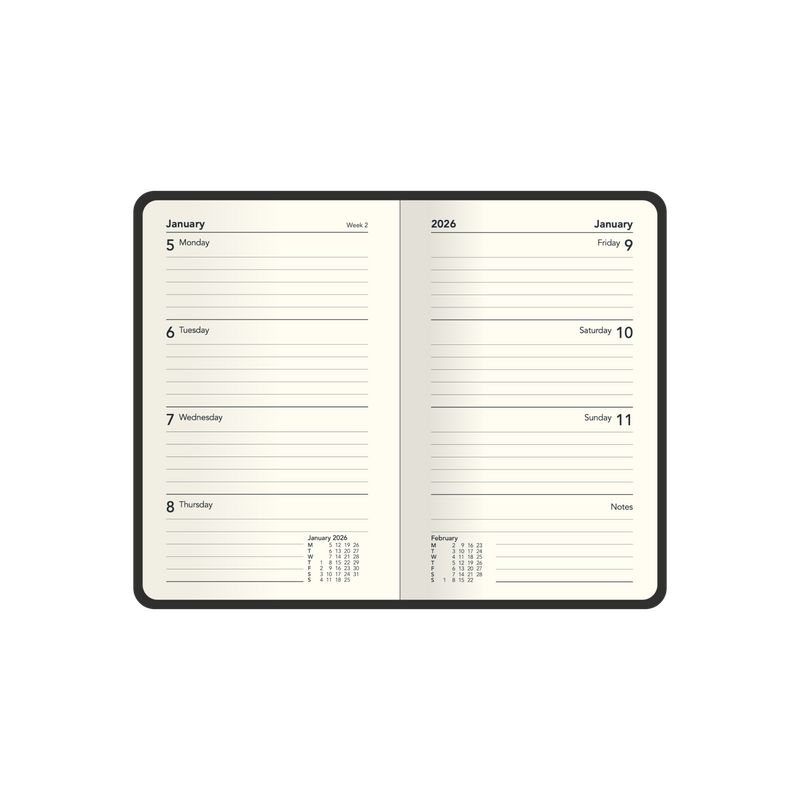 Designer Calendar Year 2026 Diary/Planner, Week to View, Pocket Hard Cover