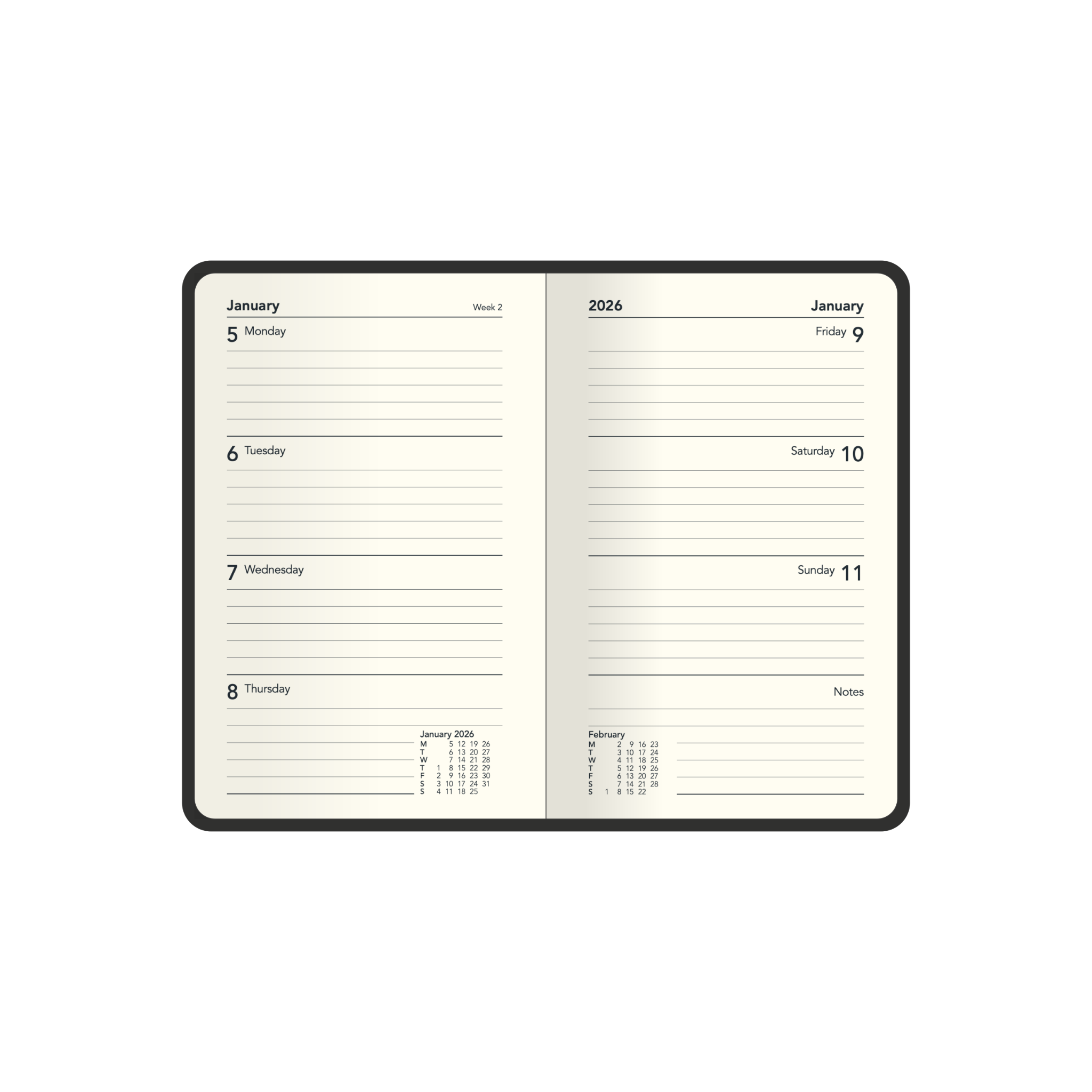 Designer Calendar Year 2026 Diary/Planner, Week to View, Pocket Hard Cover