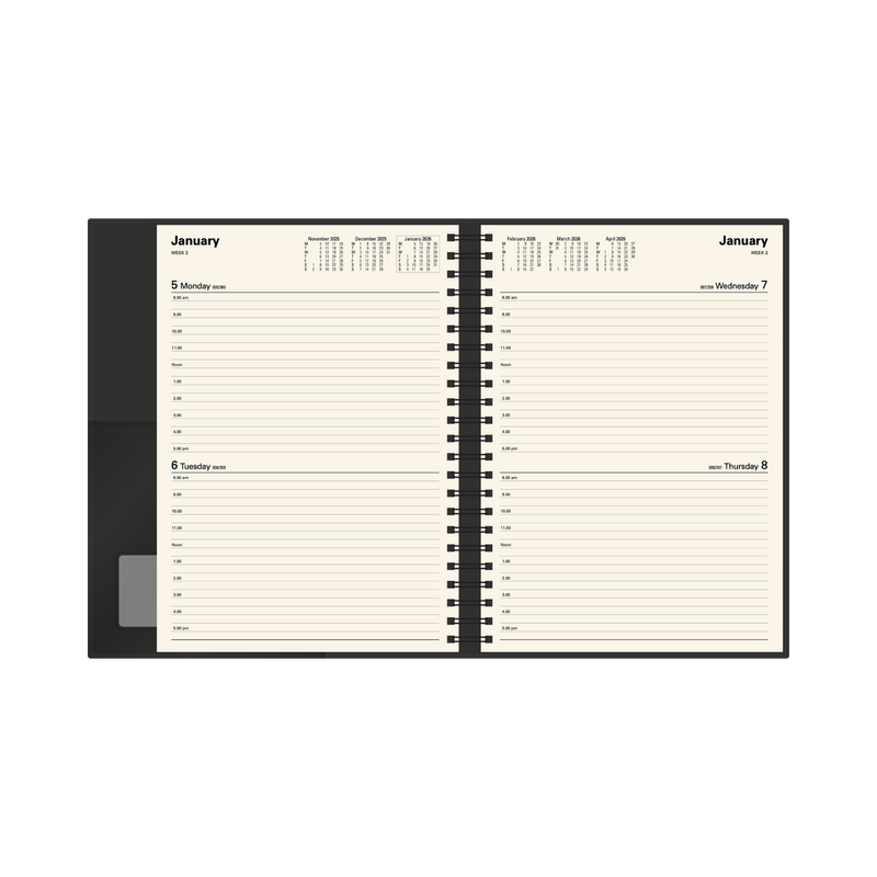 Vanessa Calendar Year 2026 Diary/Planner, 2 Days to a Page, A4 PU Soft Cover