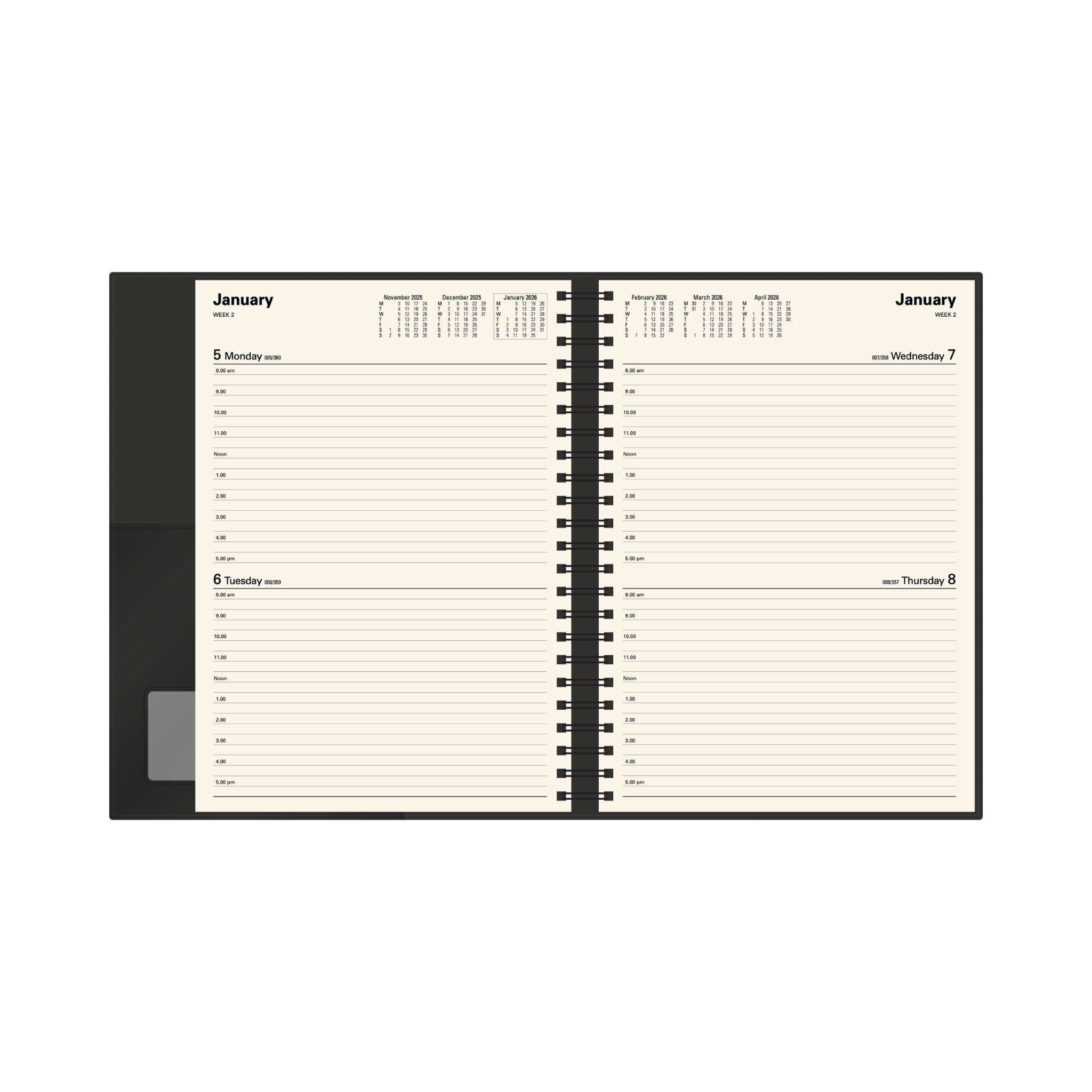 Vanessa Calendar Year 2026 Diary/Planner, 2 Days to a Page, A4 PU Soft Cover