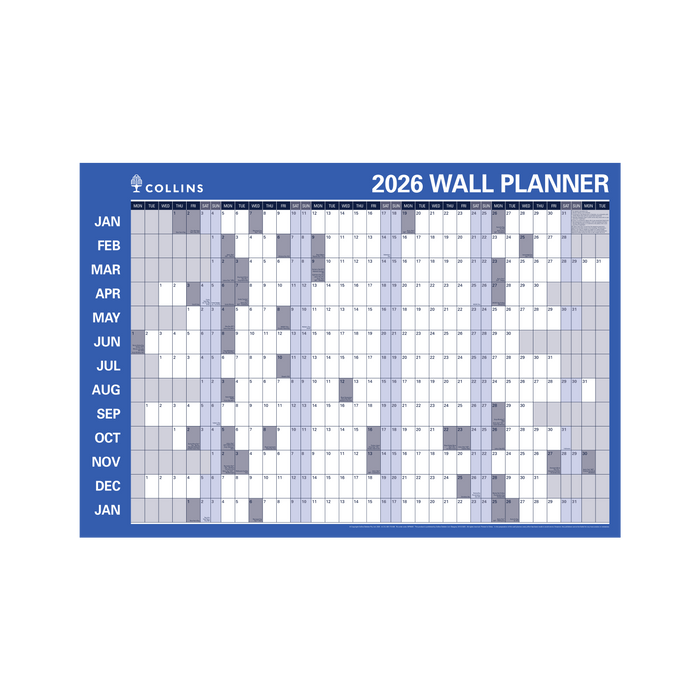 Wall Planner Calendar Year 2026 Diary/Planner, (h700 x w912 mm) Laminated Roll Up Year Planner - Vertical & horizontal