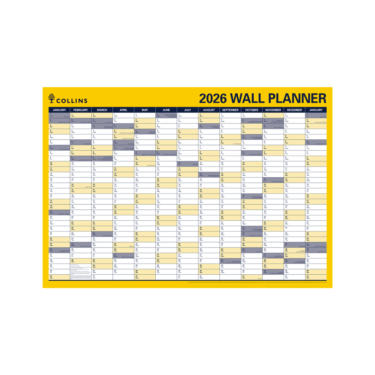 Wall Planner Calendar Year 2026 Diary/Planner, (h700 x w912 mm) Laminated Roll Up Year Planner - Vertical & horizontal