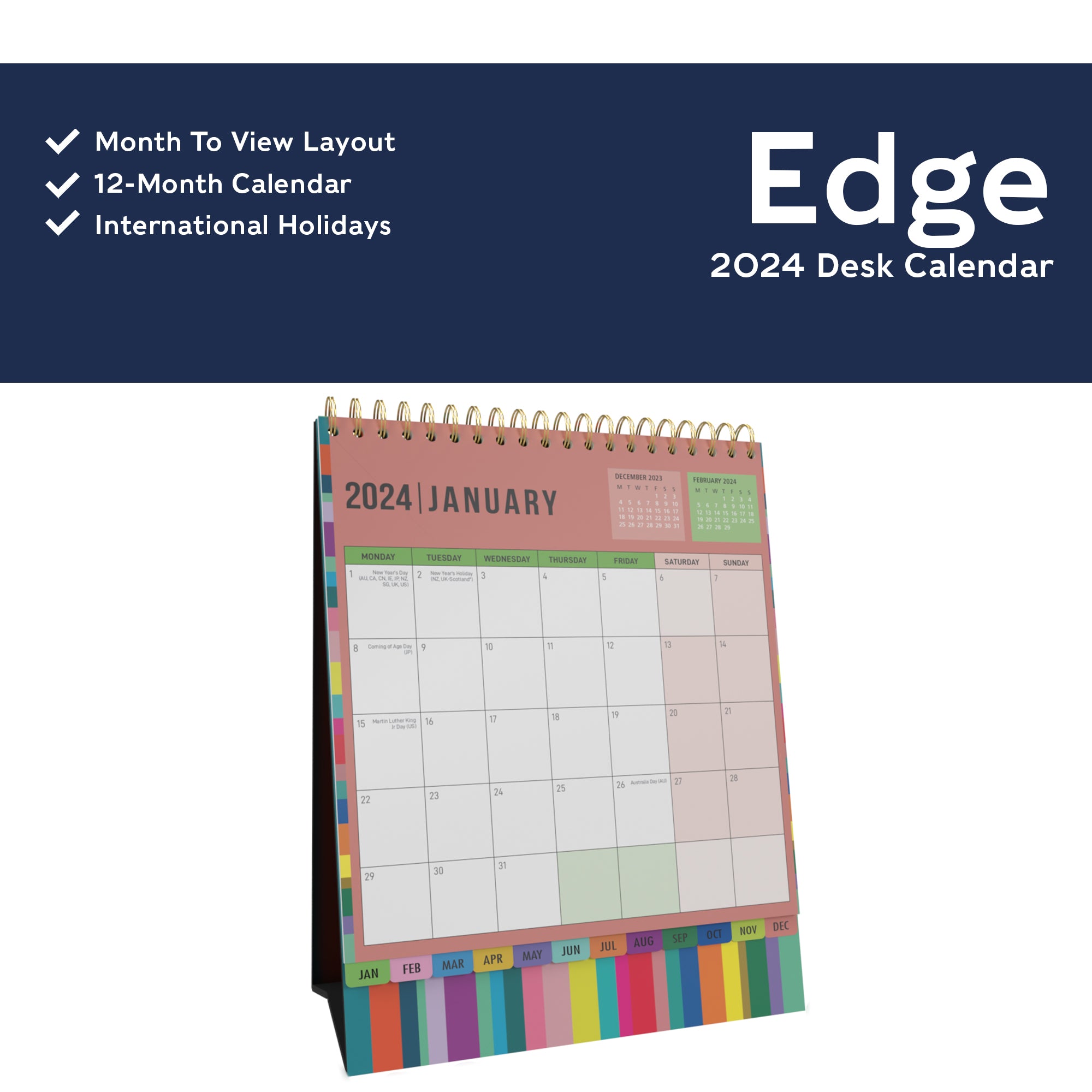 Edge Rainbow Desktop Calendar 2024 - Month to View