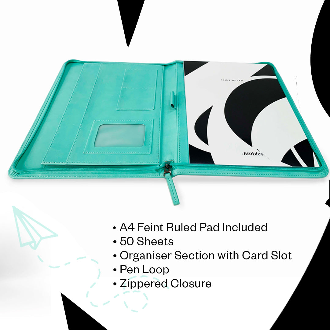Intentus Organiser A4 PU Leather-Like Folder with Ruled Refill Pad - Clean Slate Black