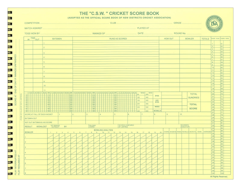 Collins Cricket Score Book 247 X 330mm, 56 Innings - Wiro Default Title